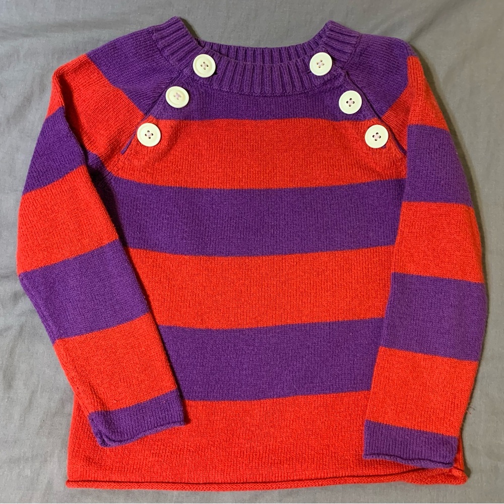 babyGAP Kids Bold Stripe Sweater in Purple and Red with Button Detail